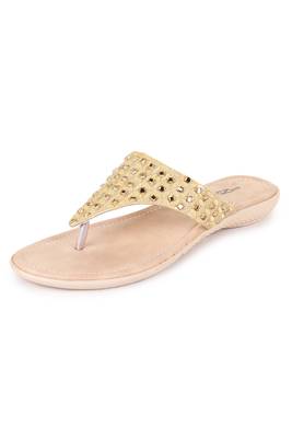 Beautiful Golden color synthetic material flats for women's 2