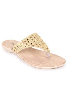 Beautiful Golden color synthetic material flats for women's 3