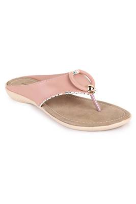 Beautiful Peach color synthetic material flats for women's 3