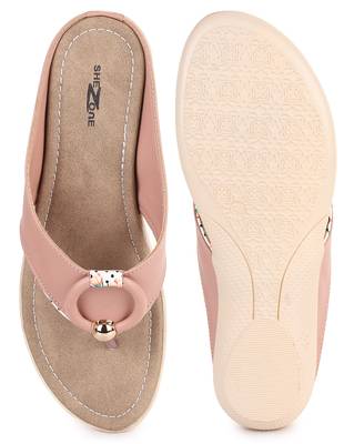 Beautiful Peach color synthetic material flats for women's 5