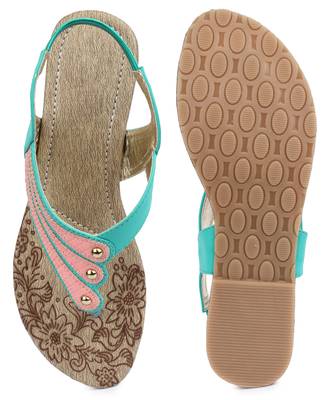Green solid synthetic sandals 5