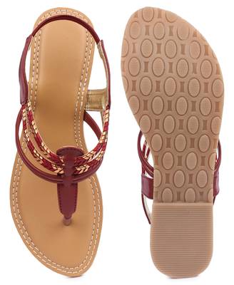 Maroon solid synthetic sandals 5