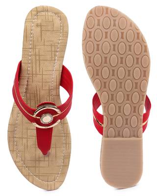 Red solid synthetic sandals 5