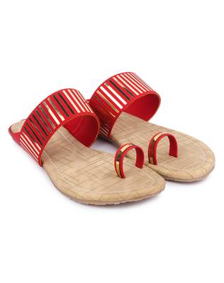 Red solid synthetic sandals 3