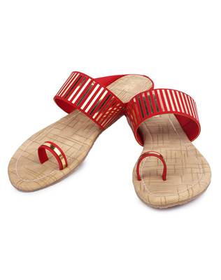 Red solid synthetic sandals 4
