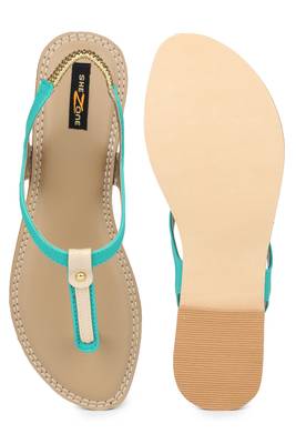 Green solid synthetic sandals 5