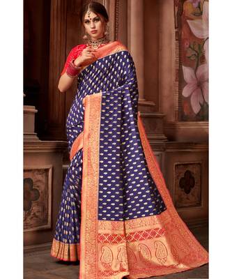 voilet woven blended silk banarasi saree with blouse 1