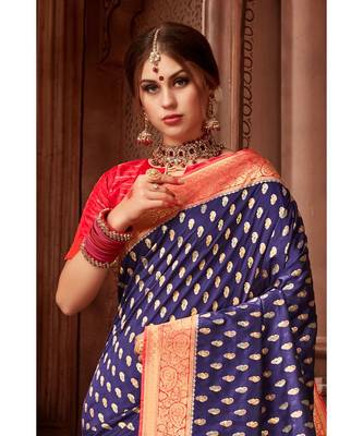 voilet woven blended silk banarasi saree with blouse 3
