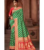 Green woven blended silk banarasi saree with blouse