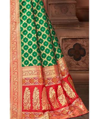Green woven blended silk banarasi saree with blouse 2