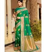 Green woven blended silk paithani saree with blouse