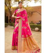 Pink woven blended silk paithani saree with blouse