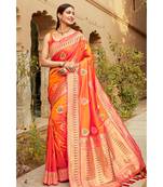 Orange woven blended silk paithani saree with blouse