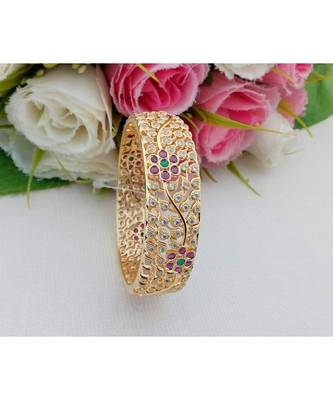 Gorgeous Gold Tone Bangle With Cz, Ruby & Emerald Stones 1
