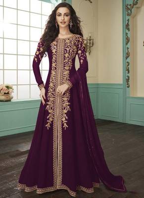 Purple Embroidered Faux Georgette Salwar 1