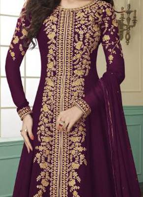 Purple Embroidered Faux Georgette Salwar 2