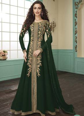 Green Embroidered Faux Georgette Salwar 1