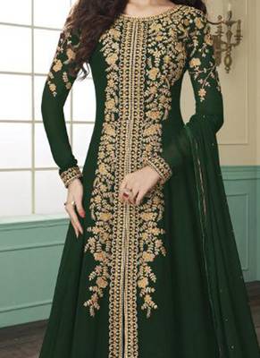 Green Embroidered Faux Georgette Salwar 2