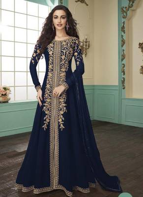 Navy-Blue Embroidered Faux Georgette Salwar 1
