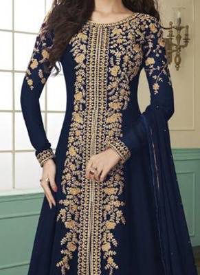 Navy-Blue Embroidered Faux Georgette Salwar 2