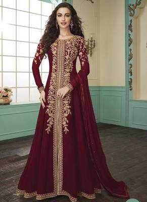 Maroon Embroidered Faux Georgette Salwar 1