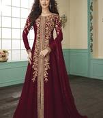 Maroon Embroidered Faux Georgette Salwar