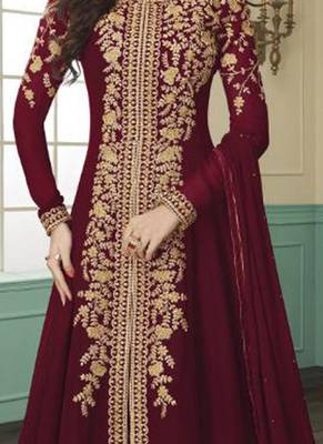 Maroon Embroidered Faux Georgette Salwar 2