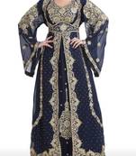 nave blue georgette moroccan islamic dubai kaftan farasha aari and stone work dress