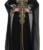 black georgette moroccan islamic dubai kaftan farasha zari and stone work dress