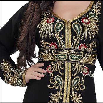 black georgette moroccan islamic dubai kaftan farasha zari and stone work dress 3