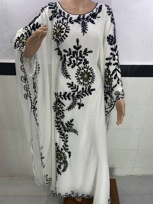white georgette moroccan islamic dubai kaftan farasha aari and stone work dress 2