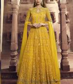 Yellow Embroidered Net Salwar