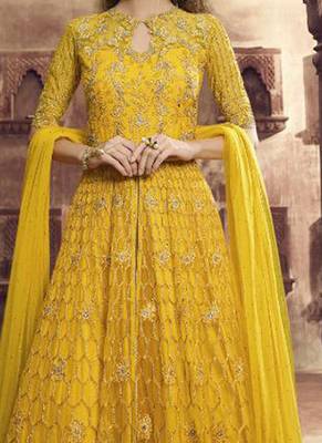 Yellow Embroidered Net Salwar 2