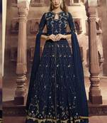 Blue Embroidered Net Salwar