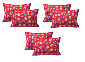 red Cotton Printed Pillow Covers 3 Sets (6 Pieces) 1