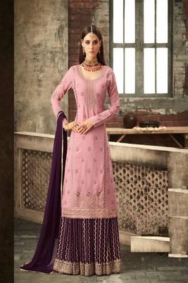 Pink Georgette Multi Stone Work Palazzo Semi Suit 1