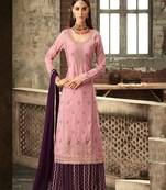 Pink Georgette Multi Stone Work Palazzo Semi Suit
