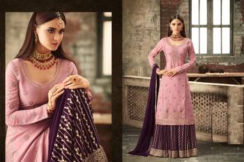 Pink Georgette Multi Stone Work Palazzo Semi Suit 2