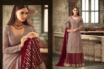 Pink Georgette Multi Stone Work Palazzo Semi Suit 2