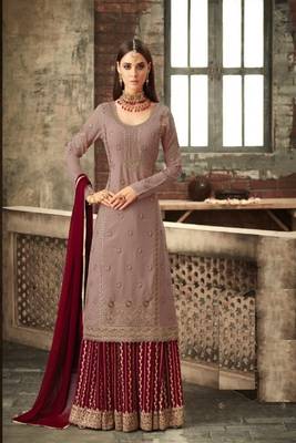 Pink Georgette Multi Stone Work Palazzo Semi Suit 3