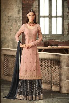 Peach Georgette Multi Stone Work Palazzo Semi Suit 1