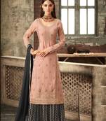 Peach Georgette Multi Stone Work Palazzo Semi Suit
