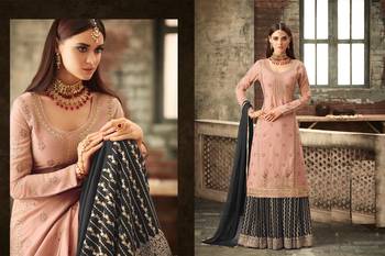 Peach Georgette Multi Stone Work Palazzo Semi Suit 2