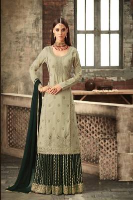 Light Green Georgette Multi Stone Work Palazzo Semi Suit 1
