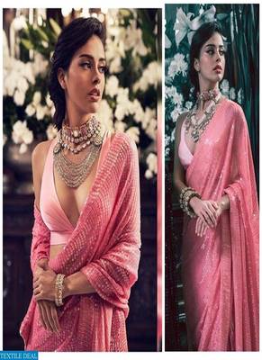 Pink Sequence Work Georgette  Bollywood Saree With Blouse 1