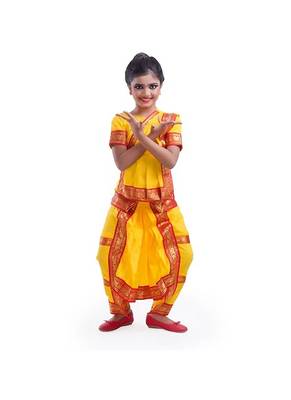 Yellow Bharatnatyam Costume For Girls 1