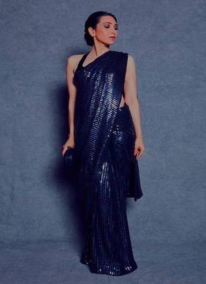 Blue Sequence Work Georgette  Bollywood Saree With Blouse 1