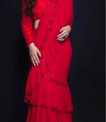 Red Ruffle Embroidery Work Georgette Bollywood Saree With Blouse