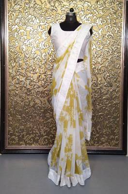 Yellow White Digital Print Georgette Bollywood Saree With Blouse 2