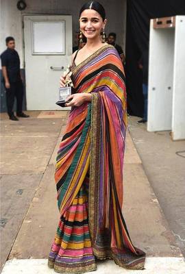 Multi Color Print Sequence Work Georgette Bollywood Saree With Blouse 1